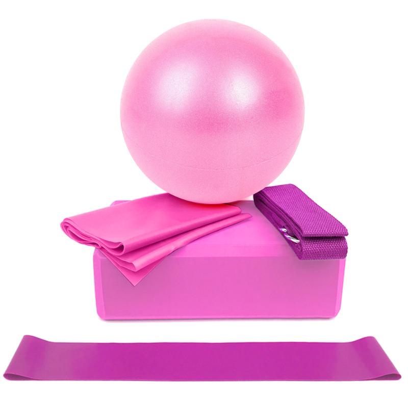 

5pcs Yoga Equipment Set Include Yoga Ball Blocks Stretching Strap Resistance Loop Band Exercise Band accessories, Purple
