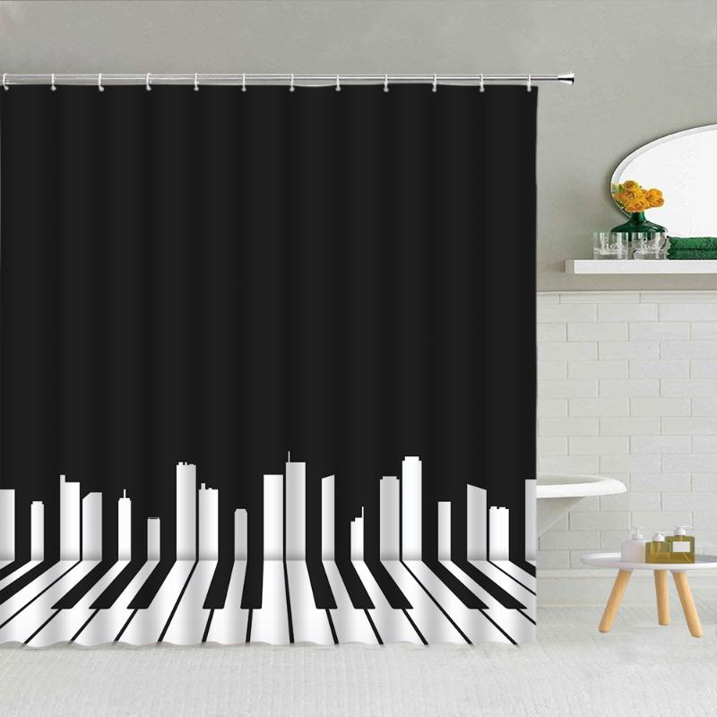 

Music instrument note theme Shower Curtain Piano Key Guitar Headphone Bathroom Decor Party Carnival Waterproof Fabric Curtains