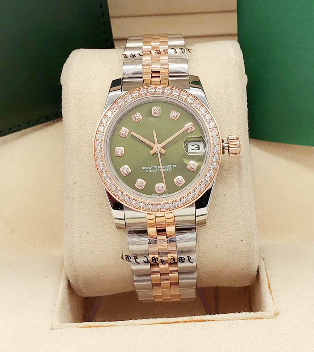 

Hot sale fashion sapphire mirror 31mm stainless steel diamond ring automatic mechanical watch and waterproof watch with date function, 10