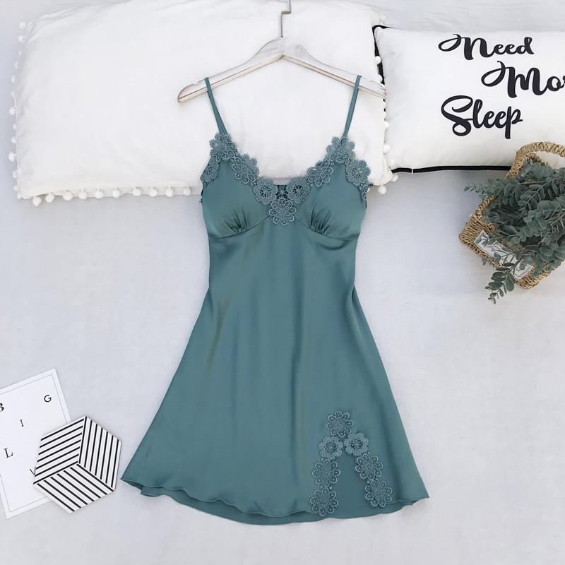 

Nighty 2020 New Nightdress Intimate Lingerie Female Sexy Spaghetti Strap Nightgown Satin Homewear Bride Bridesmaid Wedding Robe, Green