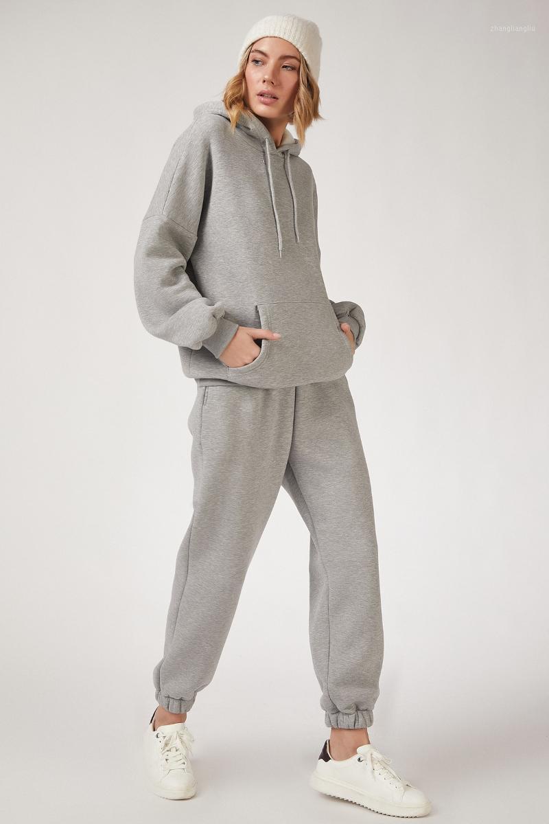 

Happiness ist. Women's Hooded Polarized Oversize Tracksuit Set DD007591, Gray melange