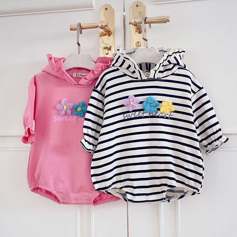 

2021 Spring New Infant Baby Full Sleeve Flower Bodysuits Striped Newborn Girls Jumpsuits Toddler Clothes Pcfd, 211h18pink