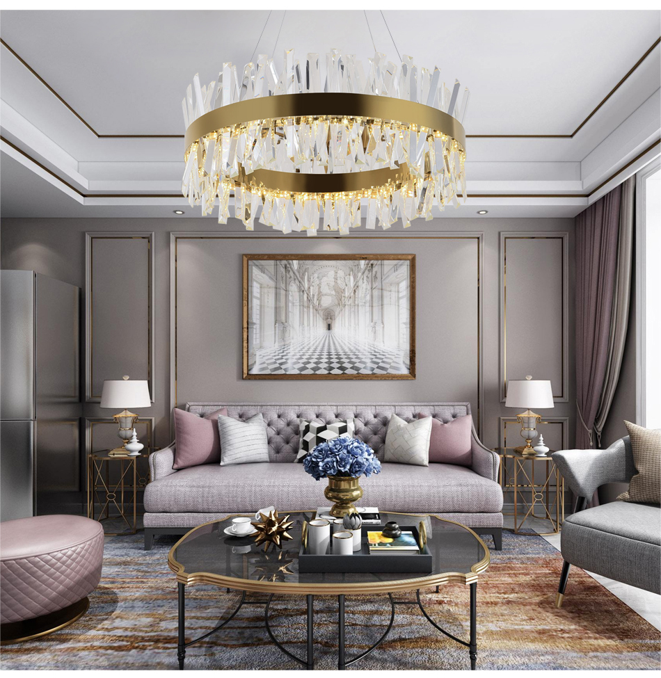 

Gold Crystal Bedroom Chandelier Lighting Round Chrome led Chandeliers for Living Room Dining Room in the Hall Hallway Home Decor
