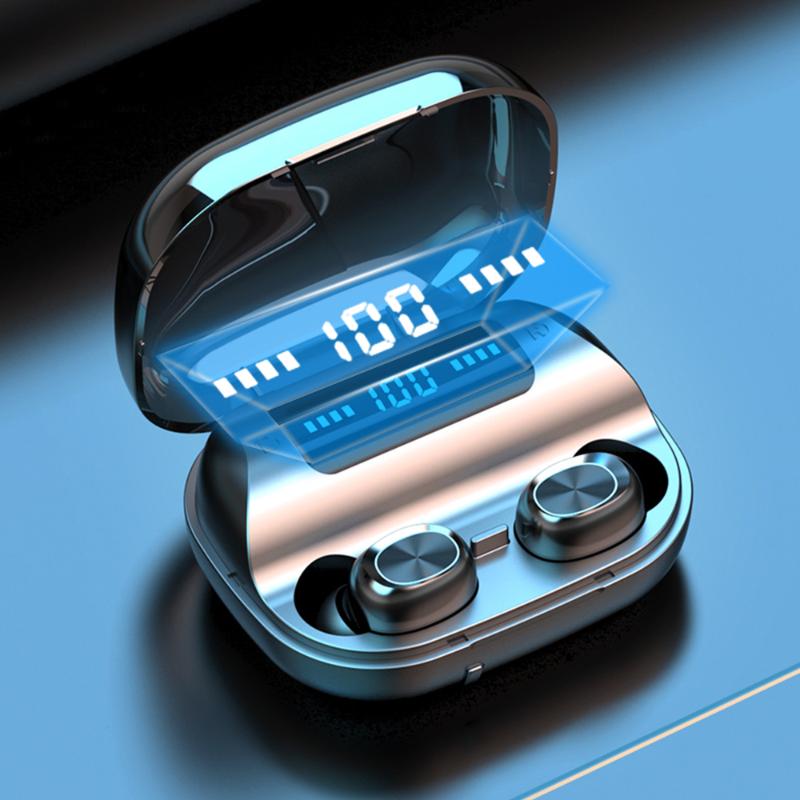 

TWS Wireless Bluetooth Headphone Headset Earphone Wireless Earbuds Sport Bluetooth Earphone Power LED Display with Charging Case, Black