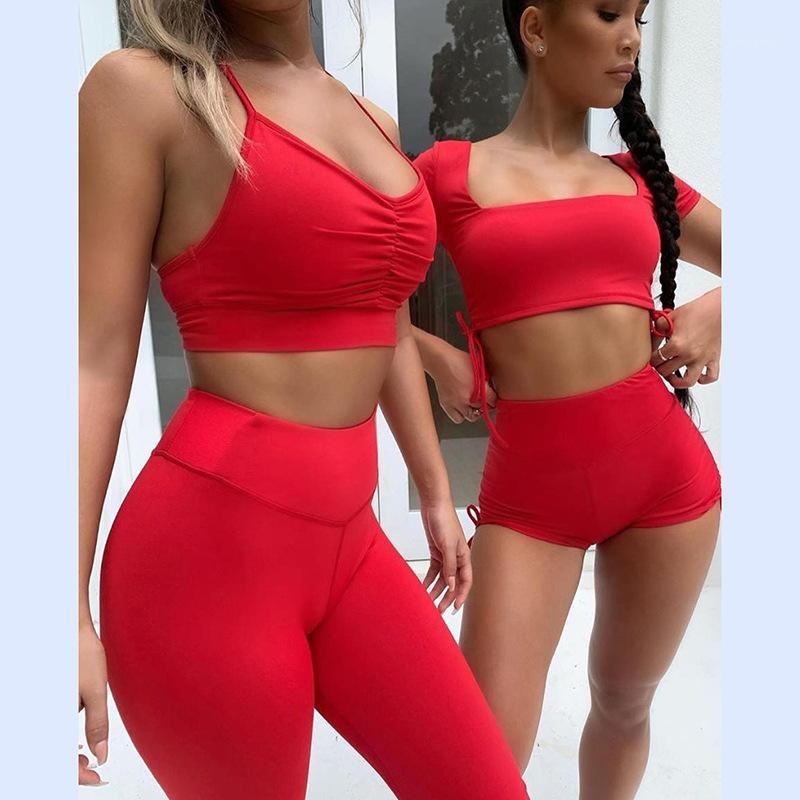

2020 Gym Set Women Pleated Camisole Tracksuit Fitness Leggings Sports Suit Female Yoga Sport Set Clothes Two Piece Suit1, Blue