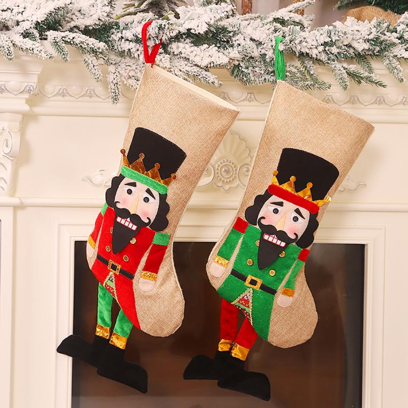 

Kids Candy Bag Snowman Deer Pocket Cartoon Walnut Soldier Christmas Stocking Xmas Tree Ornaments Home Decoration