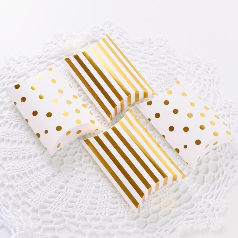 

Paper Bag Pillow Shape Box Golden Striped Dots Paper Box Bag Candy Wedding Packaging Kid Party Chocolate Wrapping Decoration1