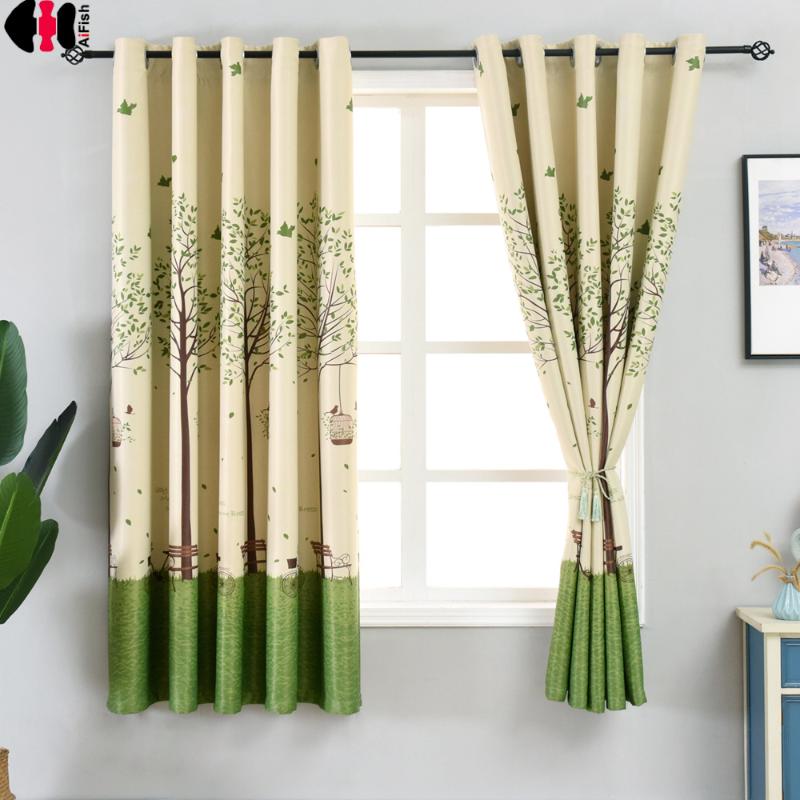 

1 PCS W100xL200cm Tree Bicycle Printed Short Curtain For Children Room Customized Height Small Window Balcony Treatment PC003C, As picture