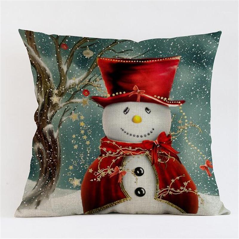 

Merry Christmas Cushion Cover Xmas Ambience Square Decorative Cushion Snowman Throw Pillow Case 45x45cm For Sofa Home Decor1, As picture