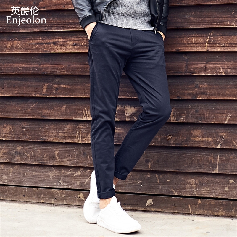 

Enjeolon Brand Long Trousers Pants Men Casual Pants Straight Men Pants 5 Color Solid Trousers Men Fashions Clothing KZ6150 201128, Dark gray