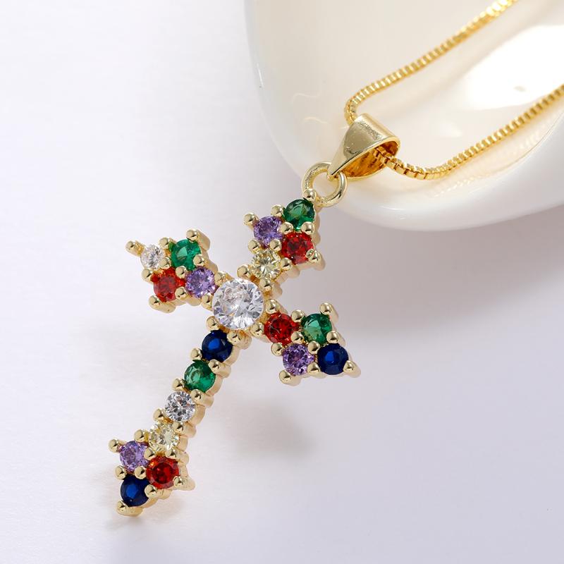 

LUALA High Quality Cubic Zircon Necklace Pendant Cross Crucifix Jesus Christ Gold Colour Jewelry Gift for Women No Fade