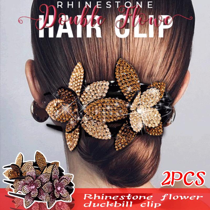 

2/6pcs Hairstyle Hairpin Rhinestone Double Flower Hair Clip Flexible Durable Women Hair Dovetail Clip Non-slipHeaddress