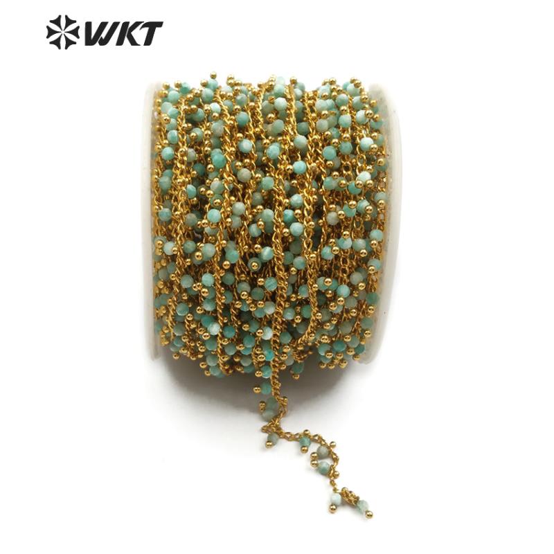 

WT-RBC086 Natural Amazonite Wire Wrapped Bead Chain 3mm,Rosary Chain With Beautiful Gem stone Beads Sold In Wholesale Price