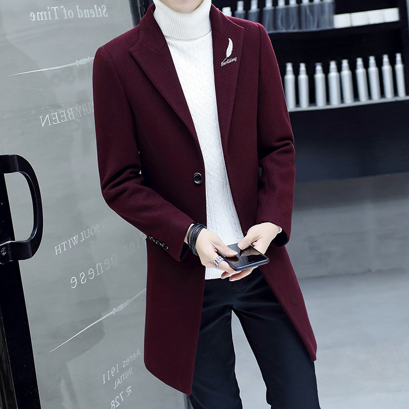 

2021 New Men Wool Long Coat Coats Winter Mens Black Trench Jackets Big Size Casual Lapel Burgundy Men's Jacket Yx5c