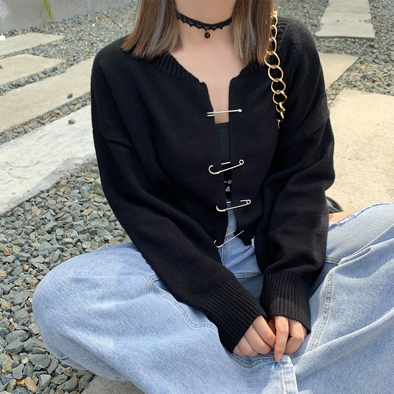 

Black 2021 New Short Knitted Cardigan Sweater Autumn Luxury Designer Woman Streetwear O50c T0HX