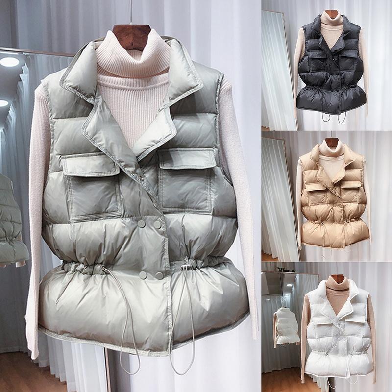 

Light Down Vest Women Short Vest Windproof Lightweight Warm Waistcoat Female White Duck Down Coat Sleeveless 2020 Winter, Khaki
