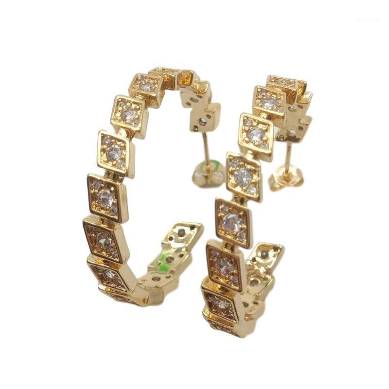 

trendy Geometric cubic zirconia pave circle gold color plated hoop Earrings For Women Accessories1