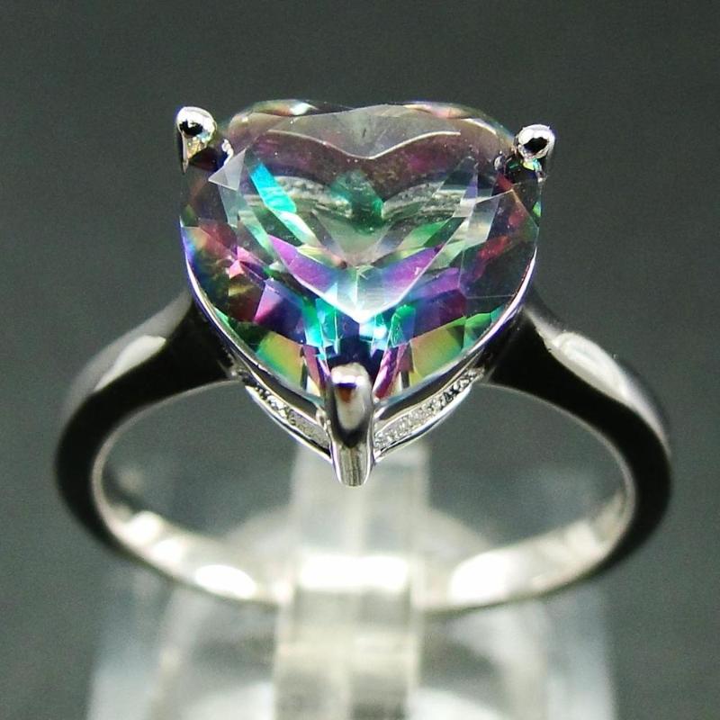 

Hot Selling 925 Sterling Silver 10x10mm Heart Rainbow Mystic Topaz Ring For Women's Engagement Wedding Ring For Gift