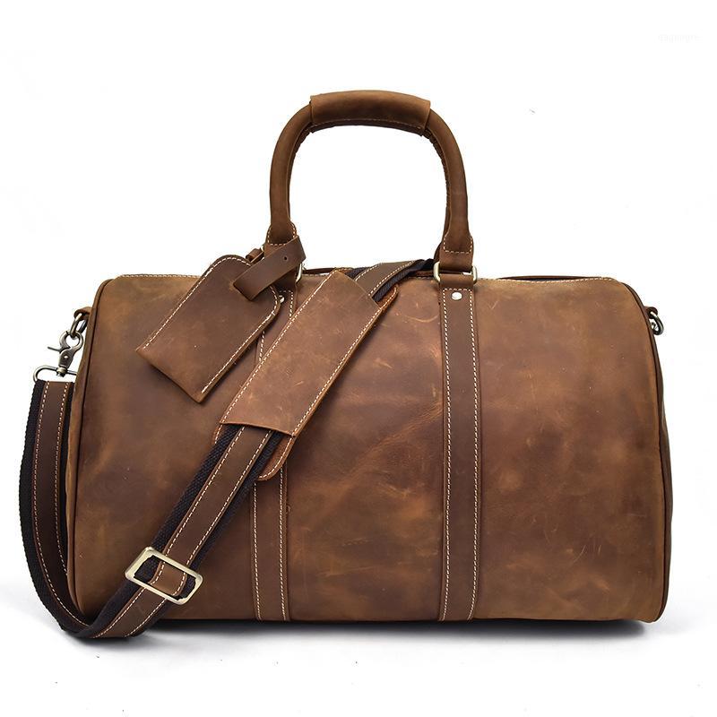 

Men's Crazy Horse Leather Travel Bag Retro Leather Luggage Bag Large Capacity Handbag First Layer Cowhide Shoulder Crossbody1, Brown