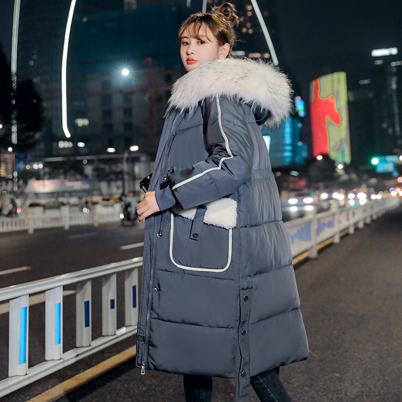 

2021 Women's Winter Fashion Hot Thick Fur Collar Female Plus Size Double Pocket Jacket High Quality Outwear Coat Izwq, Blue gray