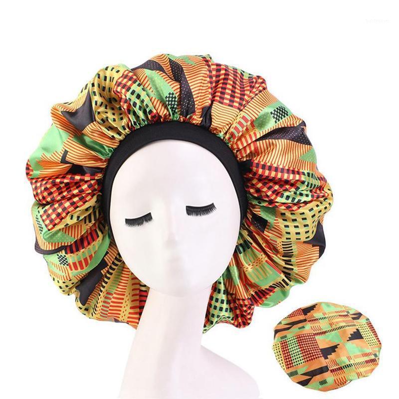 

Casual Women Turban Polyester African Pattern Peacock Print Night Sleep Head Wear Satin Round Cap 9 Color1