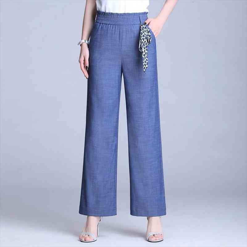 

spring summer womens pants fashion wide leg pants loose casual straight high waist jeans plus size 4xl f71, Blue