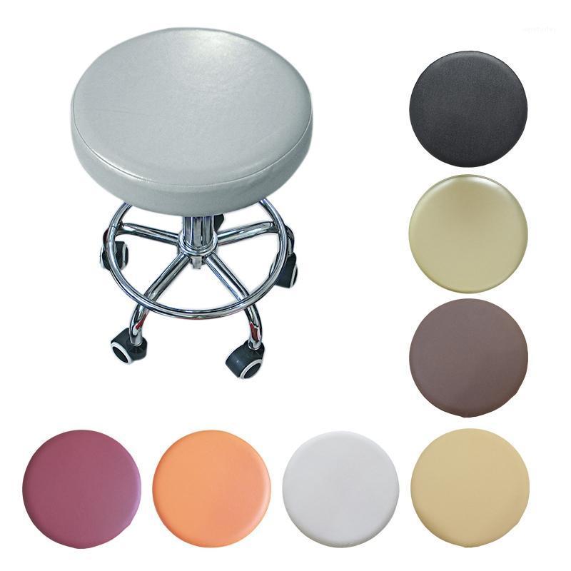 

Round Stool Cover Leather Bar Stool Covers Solid Color Chair Protector Dustproof Chair Dustcover Dining1