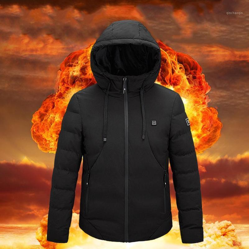 

Men Winter Jackets Warm USB Heating Parka Mens Heated Outdoor Coat USB Long Sleeves Heating Hooded Jackets1, Black