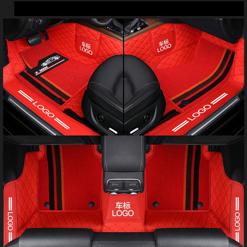 

Custom Fit Car Floor Mats Waterproof Leather ECO friendly Material Specific For Car Double Layers 3 Pcs Full set With Logo Red2