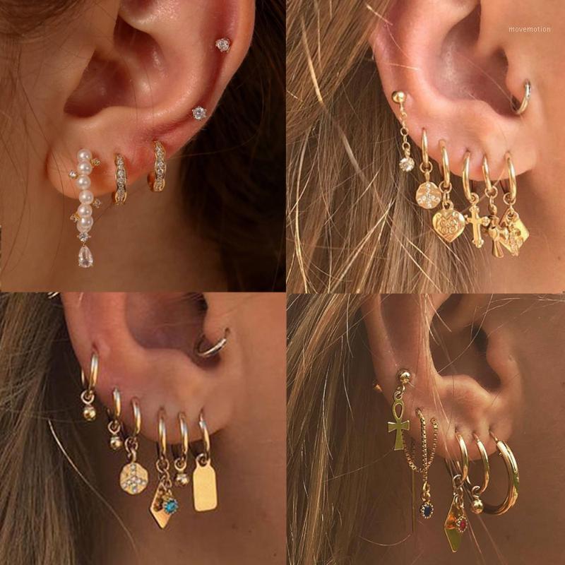 

Mix Design Boho Gold Color Ear Hoops Simple Punk Circle Cross Heart Pendant Earrings for Women Alloy Trendy Hiphop Rock Jewelry1