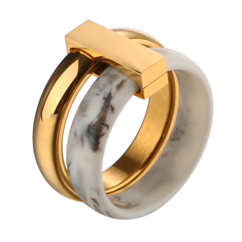 

Trendy Stainless Steel Resin Rings Women Men Gold Circle Rings For Wedding Fashion Jewelry Gift