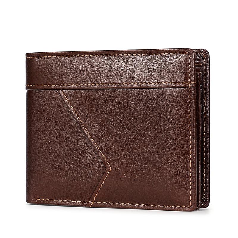 

European style short wallets for men Genuine Leather Purse man Anti-theft men's wallet leather Multi card slots Men wallet, Black