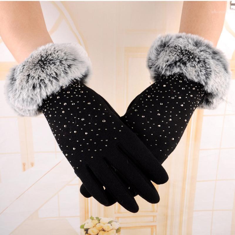 

Women Cotton Fabric Winter Gloves Rhinestone Warm Gloves Outdoor Sport Windproof Ski Wind Protect Hands Handschoenen Rekawiczki1