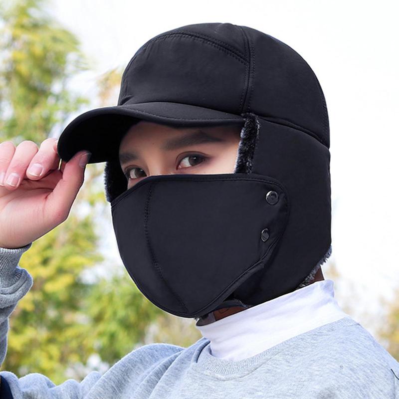 

Men Winter Casual Windproof Thicken Warm Earmuffs Face Cover Baseball Snow Cap, Black