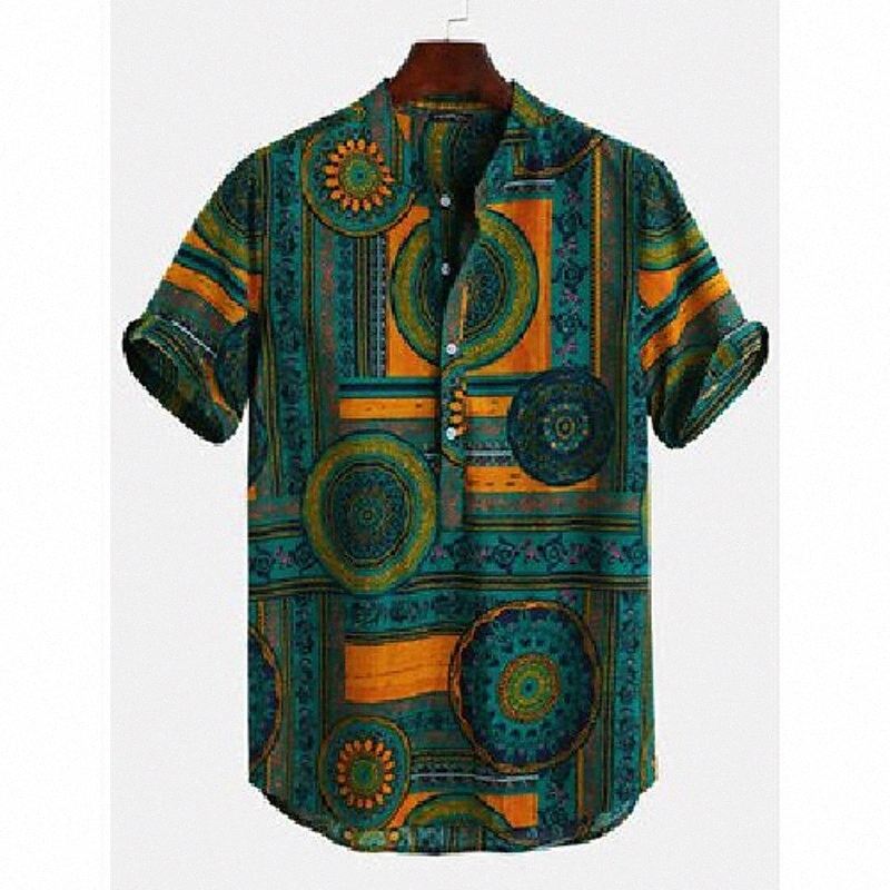 men's vintage floral ethnic t shirts summer beach dashiki floral casual tops tee P3c0#