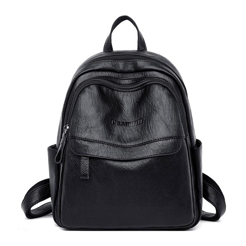 

Women Leather Backpack 2021 Ladies Bag Casual Soft Leather Anti-theft Sheepskin Simple Backpack, Black