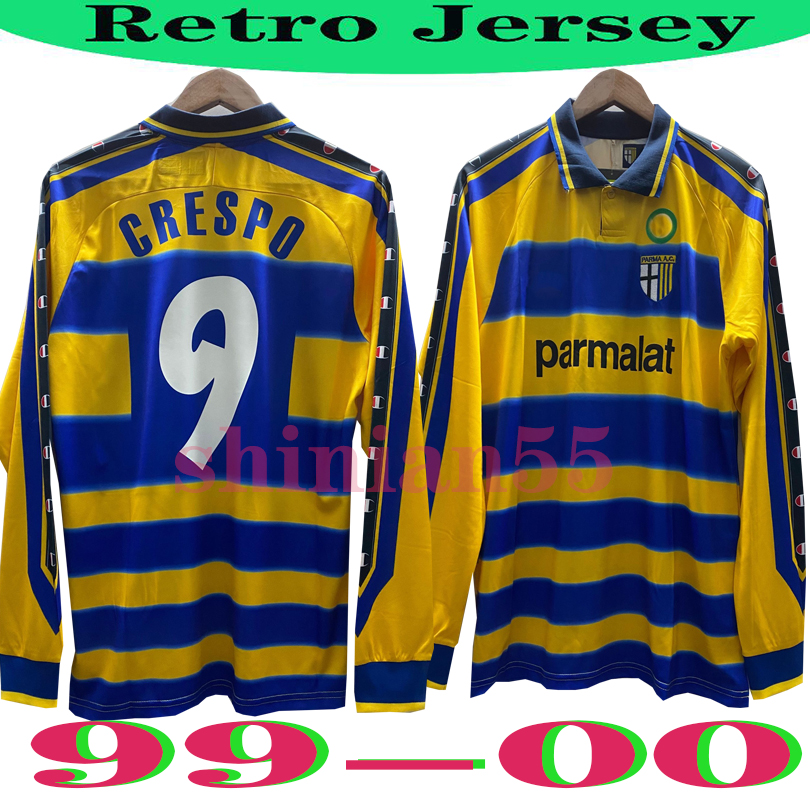 

99 Parma Long sleeve CRESPO Maglia Retro soccer jerseys 2000 BAGGIO Vintage Classic ZOLA CANNAVARO AMOROSO BUFFON Long sleeve football shirt, Black;yellow