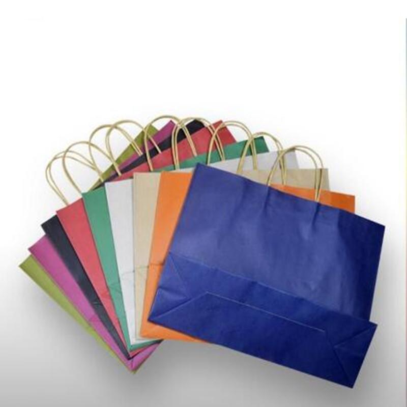 

200pcs/lot 8 Colors Large Christmas gift bag paper with handle, Shopping kraft bag with logo, Custom gift bags