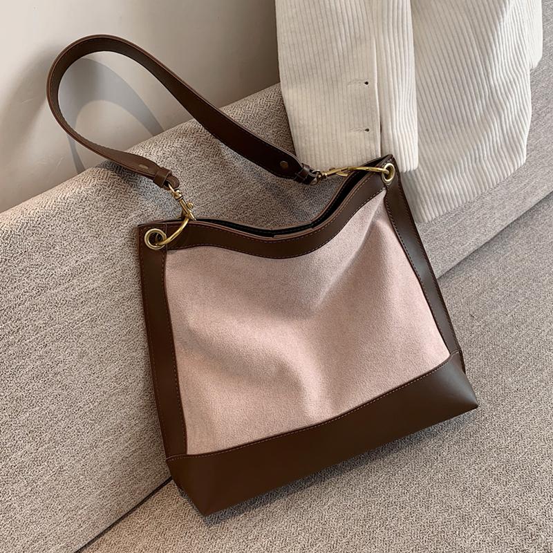

Trend Retro Suede Bucket Shoulder Bags For Women Large Capacity Ladies Work Bags High Quality PU Leather Tote, Suede pink