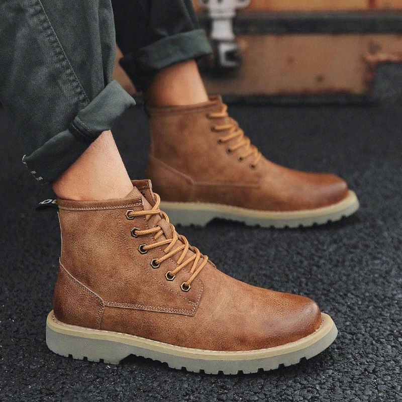 

Winter Retro Men Boots Top Quality Genuine Leather Boots Men Winter Ankle Fashion Platform Shoes plush snow boots s5 #DK1x