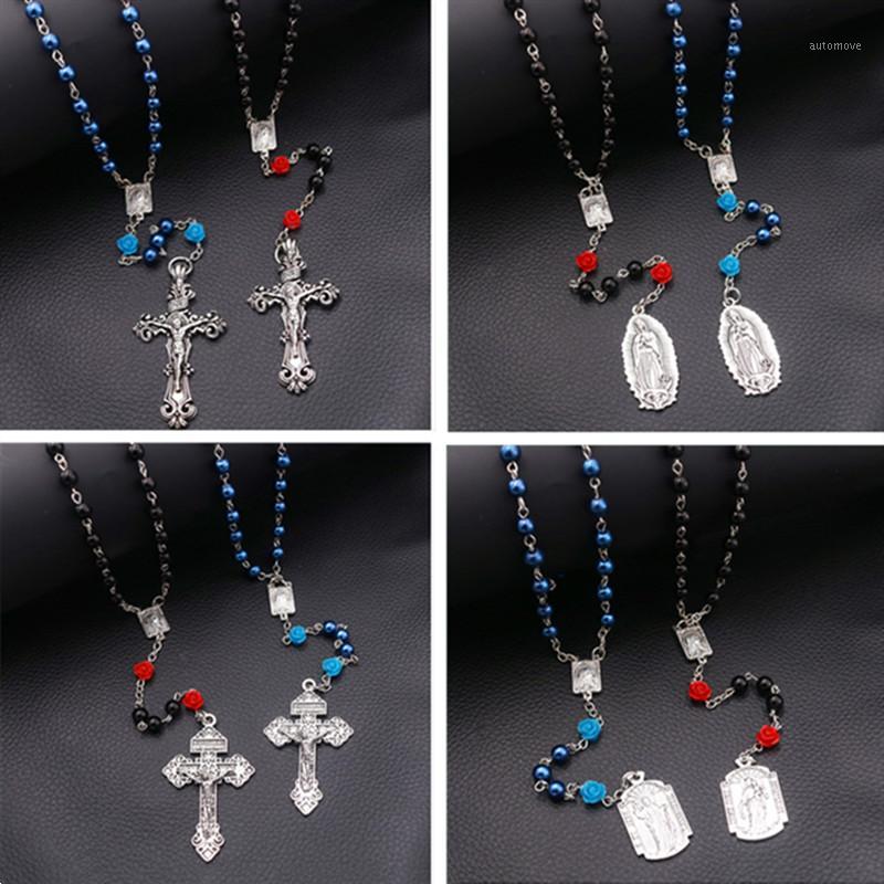 

Retro Religion Tag Rosary Necklace Cross Jesus Necklace DIY Charm Christian Catholic Jewelry Handicraft Gift A17061