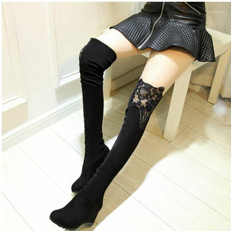 

Woman Over the Knee Boots Height Increasing 2020 Women Sexy Lace Long Boots Ladies Comfortable Shoes Autumn WinterPlus Size 431, Black