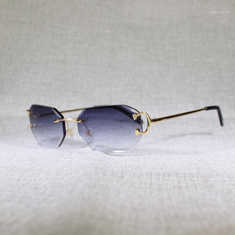 

Vintage Rimless Sunglasses Men Women Metal Frame Clear Glasses Diamond Cutting Shades Oculos Gafas for Outdoor Club Accessories1