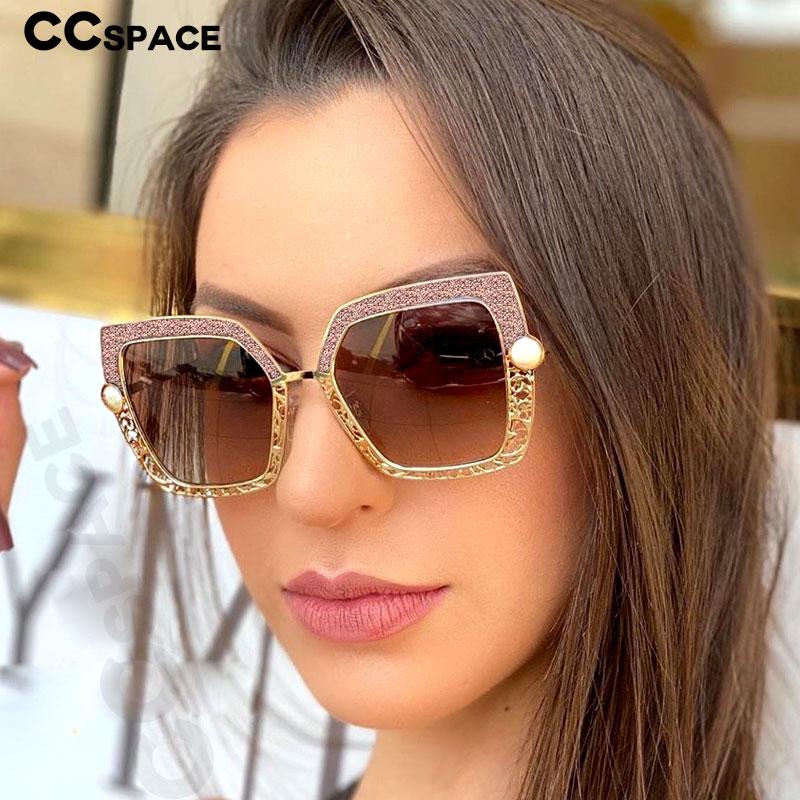 

Sunglasses 46548 Cat Eye Pearl Hollow Luxury Metal Frame Men Women Fashion Shades UV400 Vintage Glasses