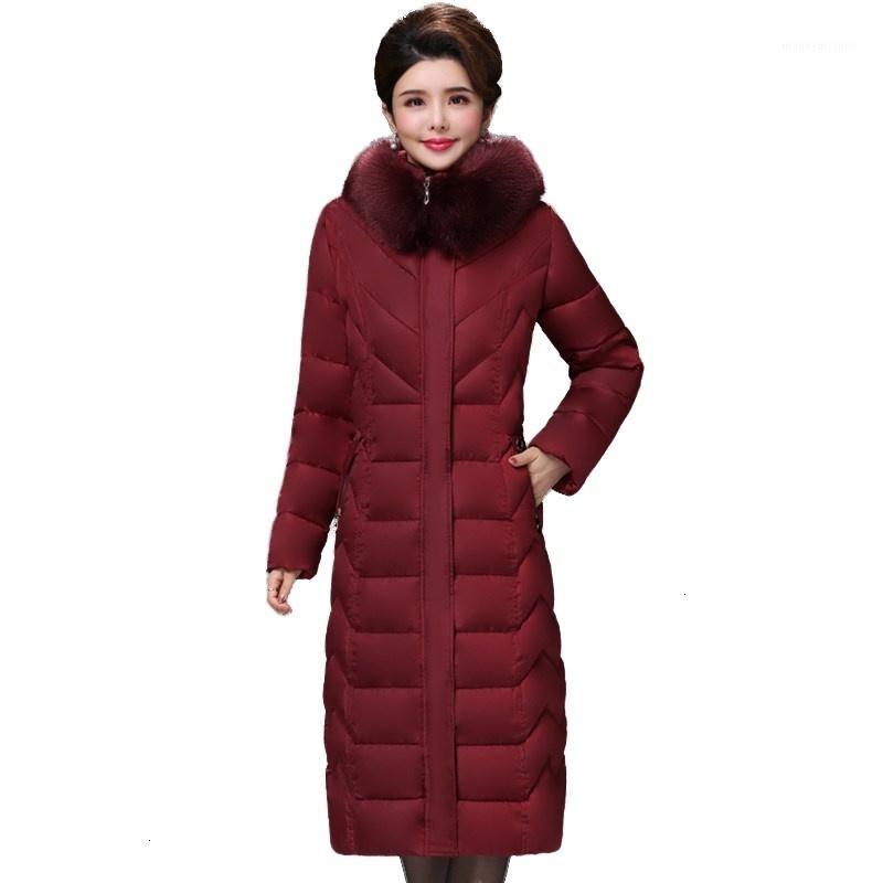 

High-quality winter jacket for women in European style in 2019 X-long neck skin with female hat height of 5 x  6xl1, Black