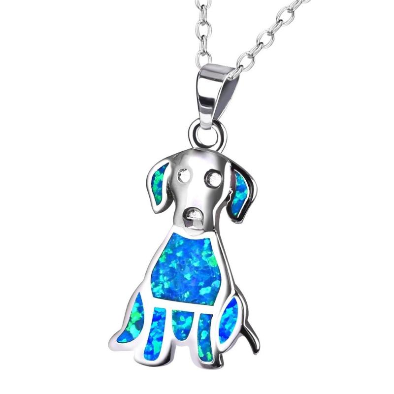 

Bohemia Cute Dog Animal Choker Pendant Necklaces Silver color Blue Opal Chain Long Necklace Boho Jewelry Collares De Moda 2020
