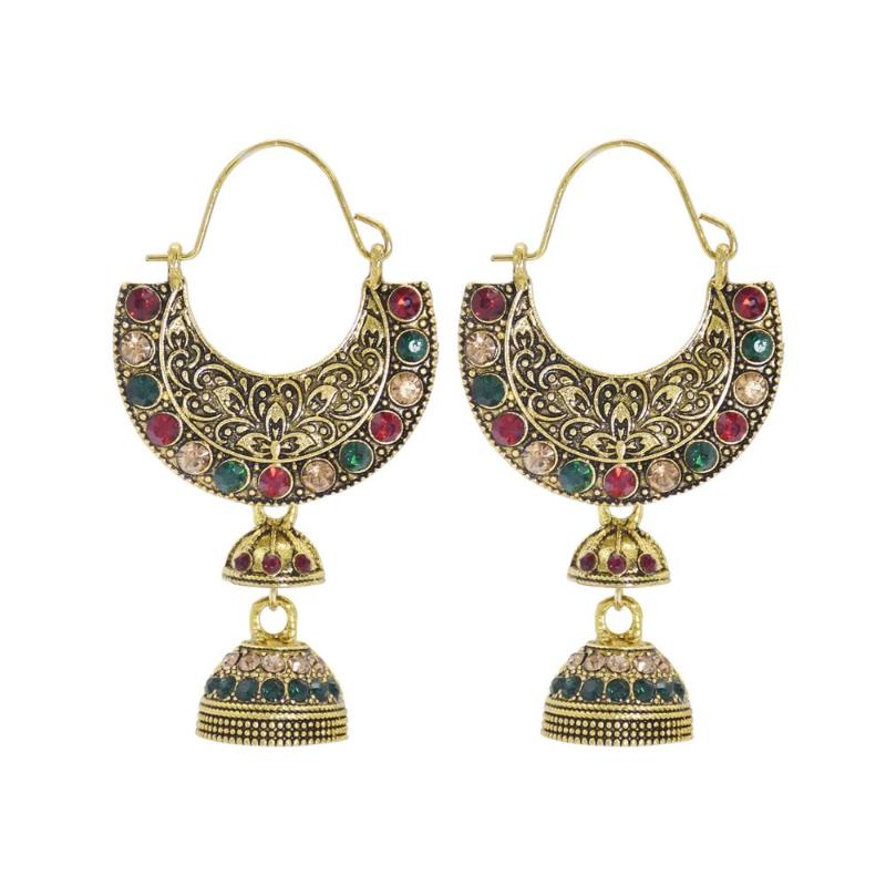 

Bohemia Crystal Carved Flower Gold Silver-color Turkish Bells Earrings Women's Vintage Turkey Afghan Jewelry for women