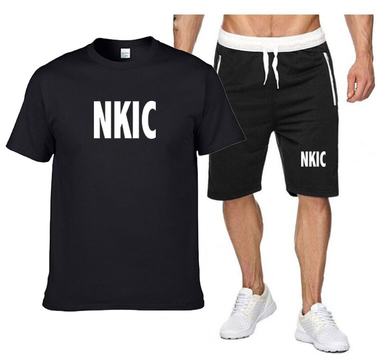 

Men's Summer Brand Tracksuit Two Piece Sets letter printing Short Sleeve Tops + Drawstring Five Points Sweatpants Male Classic Sportswear, 19