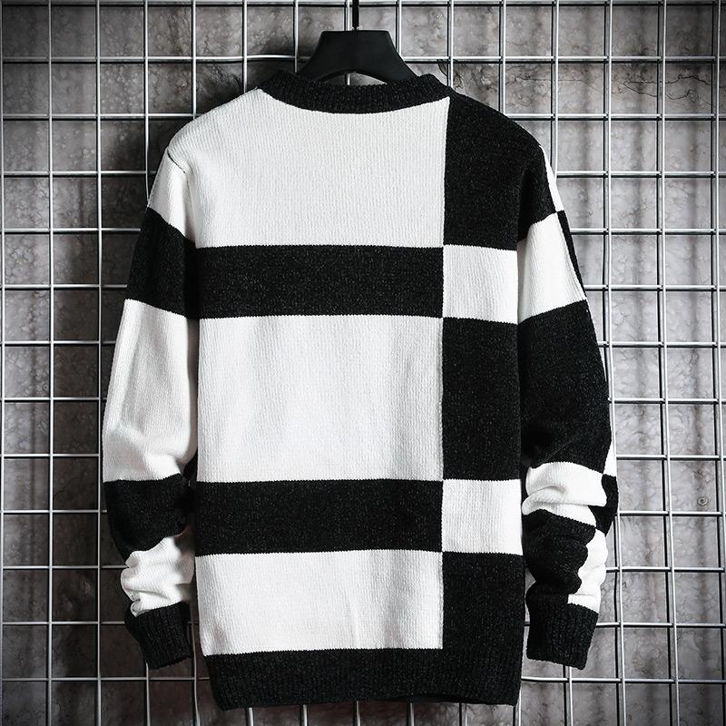 

GlacialWhale Mens Knitted Sweater Men 2021 Winter Striped Sweaters Pullover Jumper Harajuku Korean Style Casual Black Sweater
