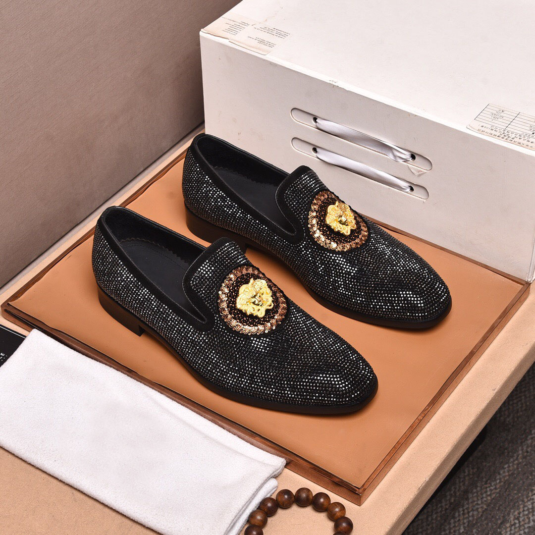 

2022 Mens Formal Rhinestone Dress Shoes Casual Driving Oxford Shoes Men Comfortable Loafers Brand Business Wedding Flats Size 38-45, Black